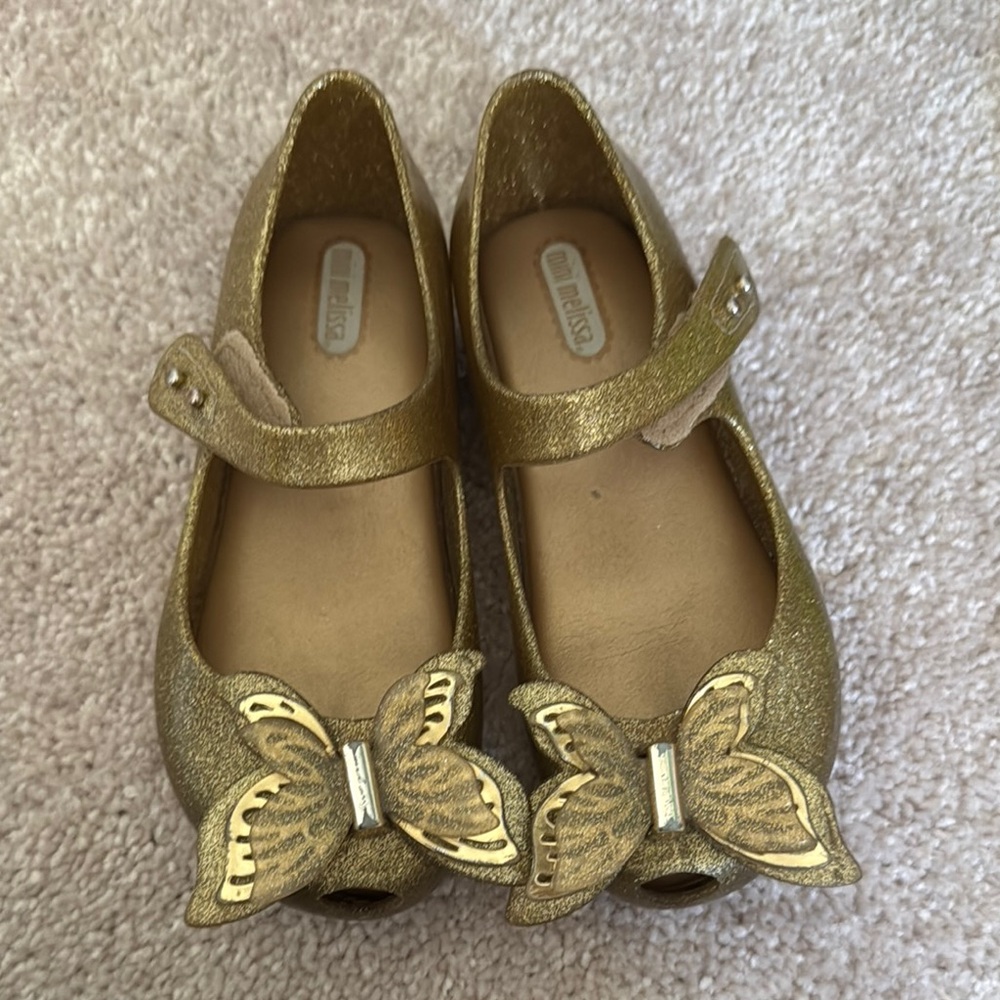Mini Melissa Gold Butterfly Kids Shoes size 10